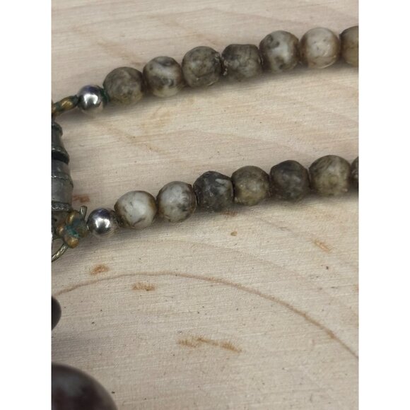 Artisan Natural Stone Necklace Handcrafted Jasper, Fossil & Onyx Beads Statement - Picture 8 of 14